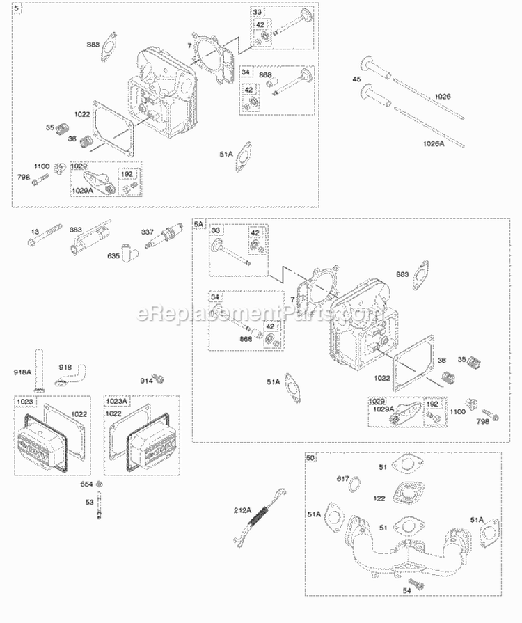 Cylinder Head Rocker Arm Cover Intake Manifold Diagram and Parts List for 401577-0134-B1  Briggs and Stratton Engine
